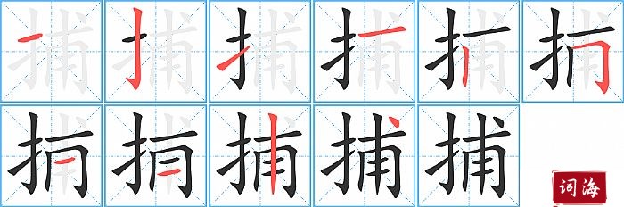 捕字怎么写图解