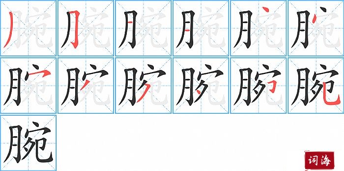 腕字怎么写图解